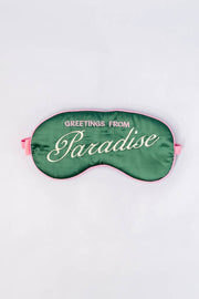 Getaway Eye Mask - Greetings from Paradise: tropical print sleep mask, soft, light-blocking travel essential.