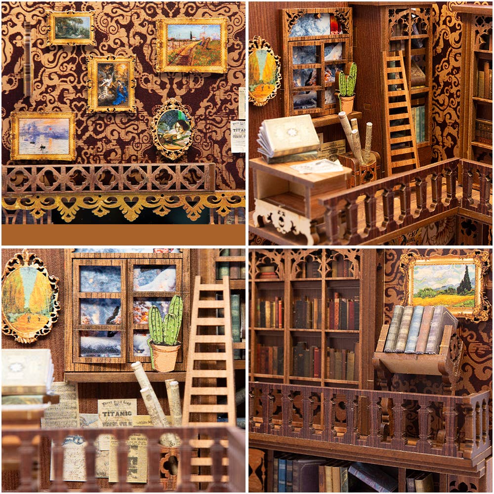 DIY Book Nook Kit: Eternal Bookstore with Dust Cover, intricate wooden model, craft gift idea for book lovers