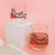 Acrylic Wine Glass Set, Not Tonight I'm Reading, durable clear plastic, perfect gift for book lovers, set of 4