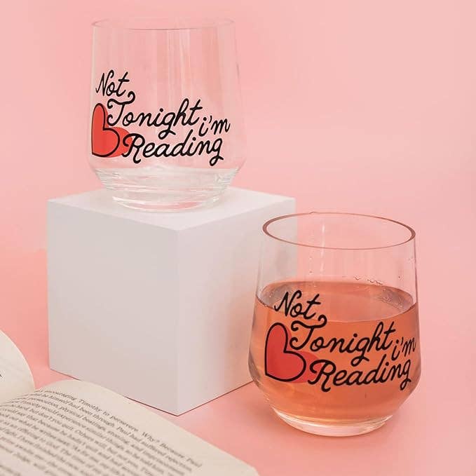 Acrylic Wine Glass Set, Not Tonight I'm Reading, durable clear plastic, perfect gift for book lovers, set of 4