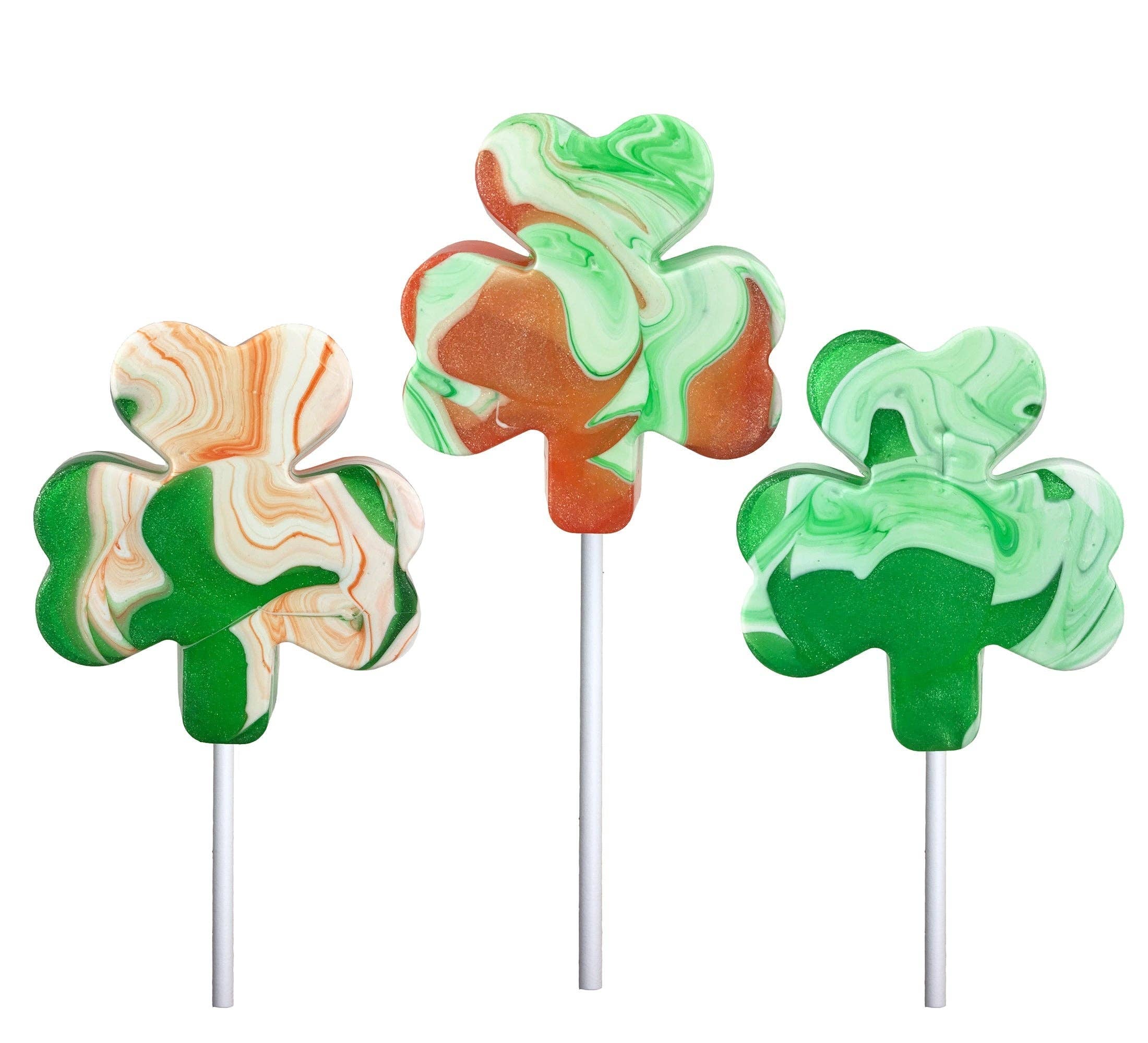 Glitter Swirl Shamrock Lollipops - Assorted: 24 pack