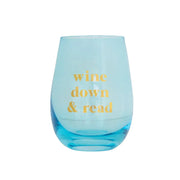 Book Club "Wine Down & Read" Wine Glass, stemless, etched design, perfect gift for readers, 16 oz capacity