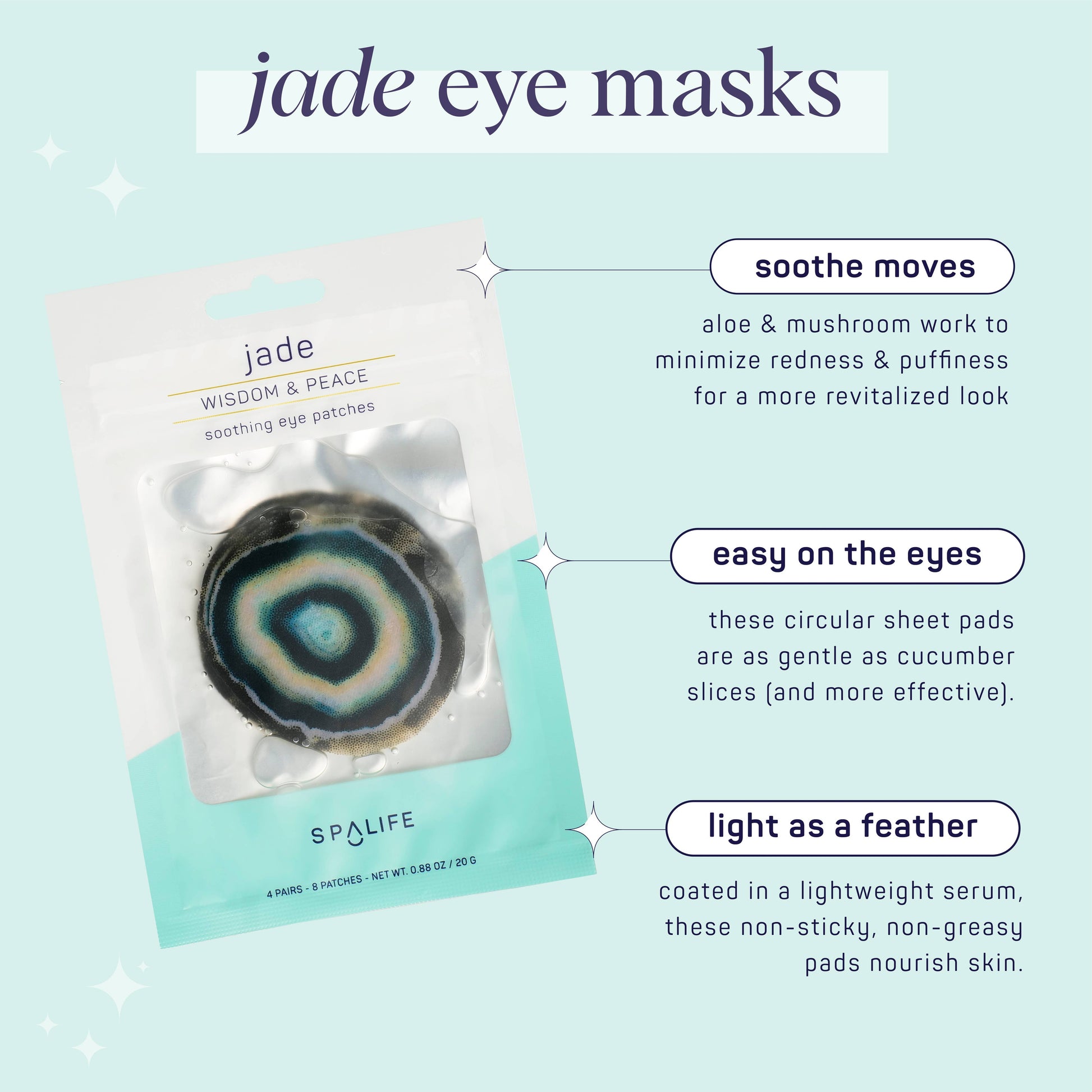 Soothing Eye Patches - 4 Pairs - Jade Inspired for dark circles, hydrating green hydrogel, luxury skincare accessory