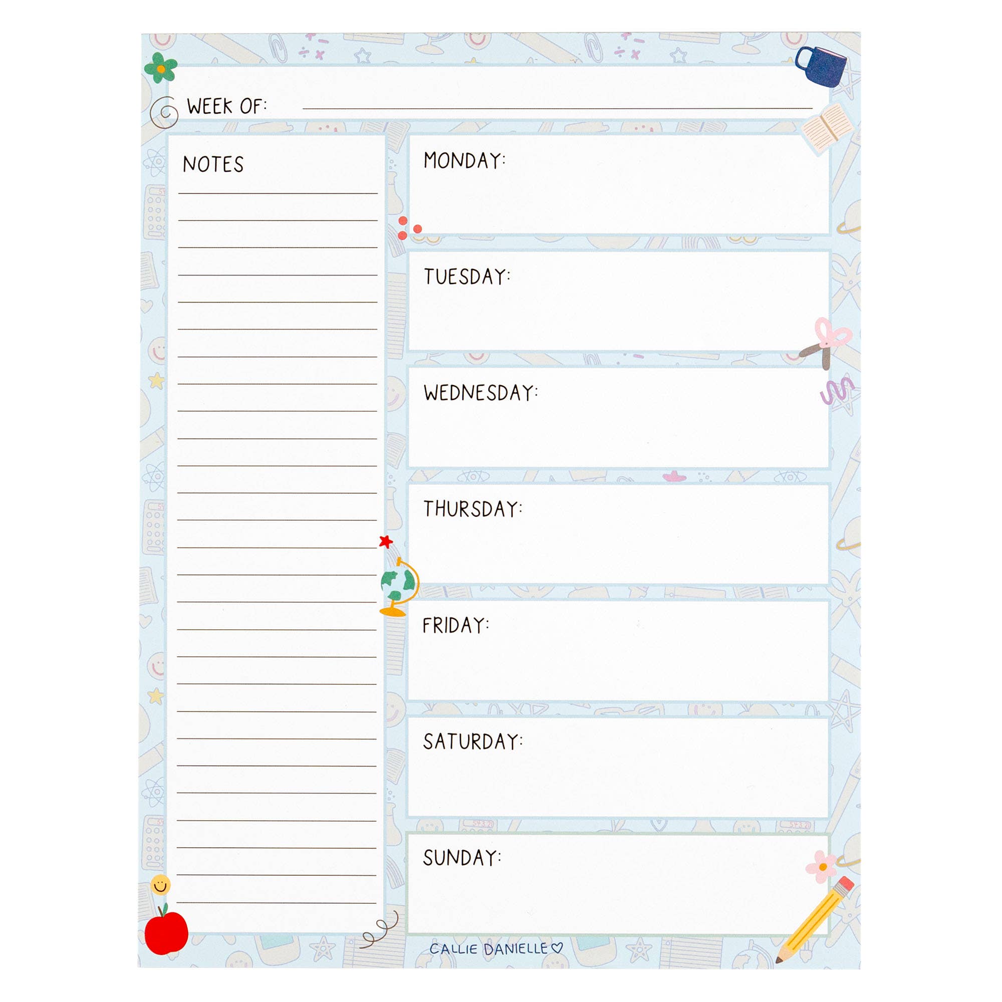 Classroom Icons Weekly Calendar Notepad