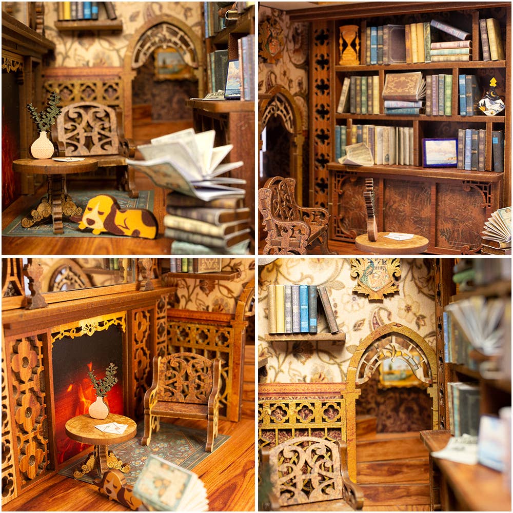 DIY Book Nook Kit: Eternal Bookstore with Dust Cover, intricate wooden model, perfect gift for crafters and readers
