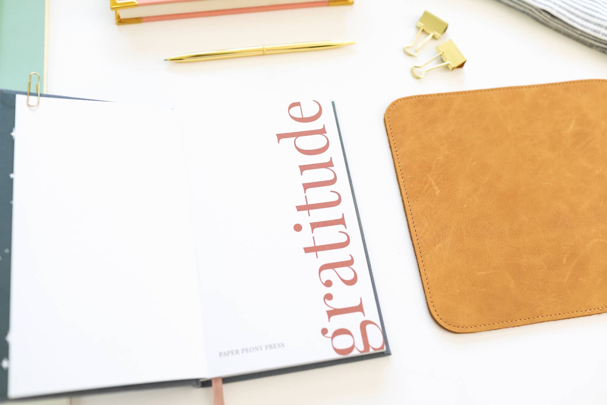 Buy now The Gratitude Journal for Women in pink leather cover, embossed, perfect for daily reflections and self-care pract...
