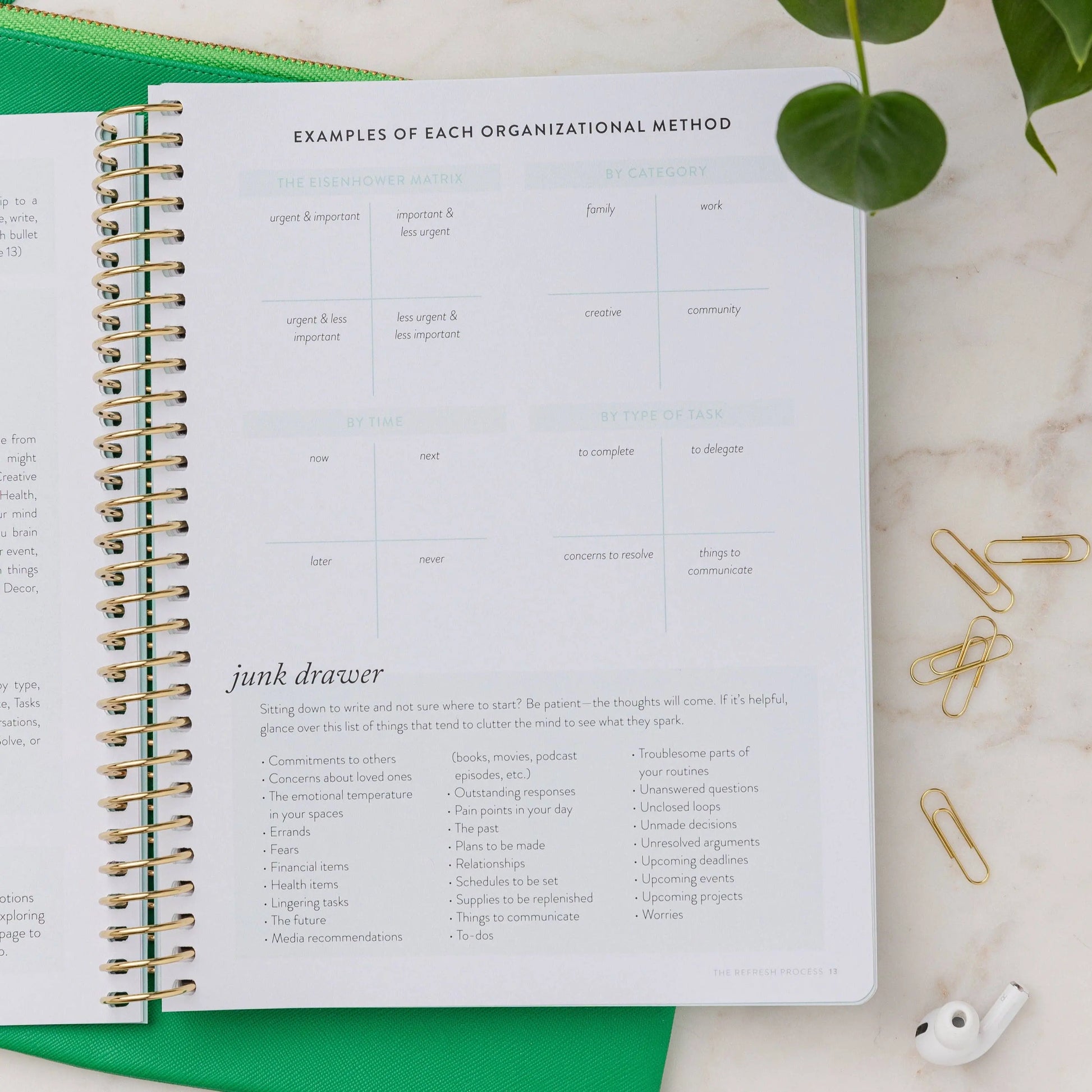Brain Dump Journal with Gold Stripes by Refresh, A5 size, hardcover, lined pages for productivity and organization