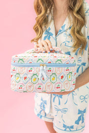 Quilted Cosmetic Bag with Top Handle - Fruit Cocktail, vibrant multi-color, waterproof, compact size, trendy travel makeup...