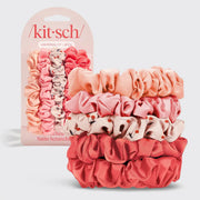 Ruched Satin Scrunchies 5pc Set in Assorted Cherry Blossom Colors, Soft Hair Ties for Stylish Updos & Ponytails