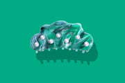 Claw Hair Clip - Turquoise Marble w/ Pearl Beads
