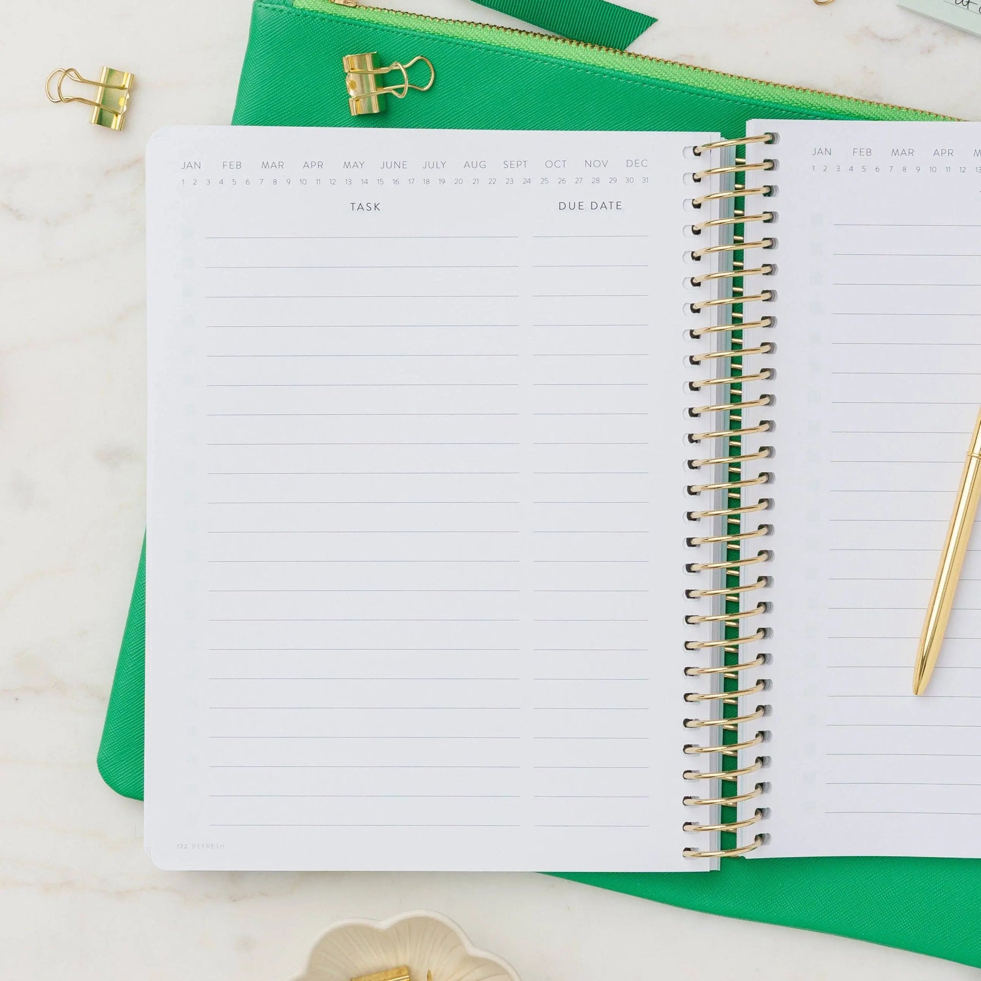 Brain Dump Journal with Gold Stripes by Refresh, A5 size, hardcover, lined pages for productivity and organization