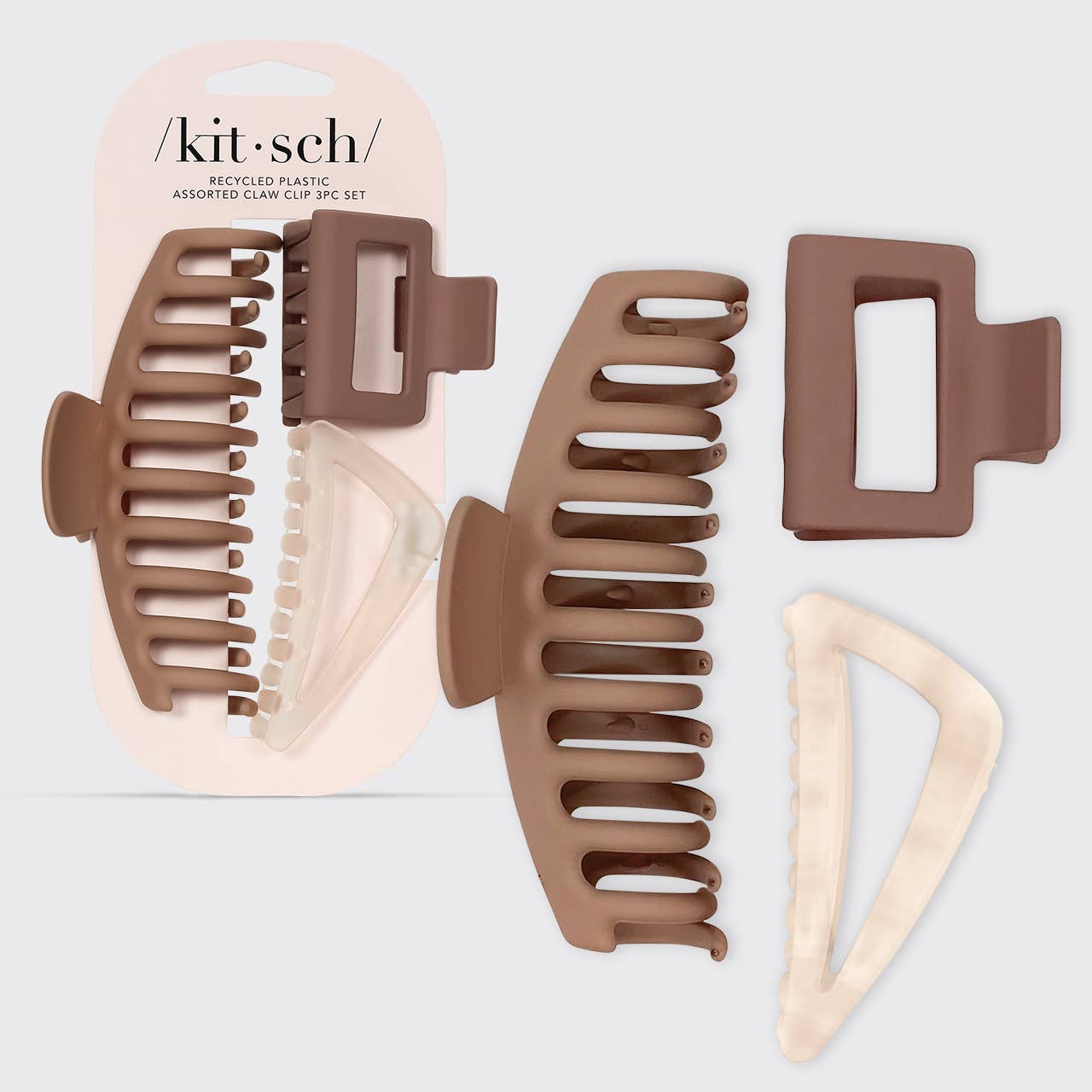 Oversized Recycled Plastic Assorted Claw Clip 3pc set in vibrant colors, eco-friendly hair accessory