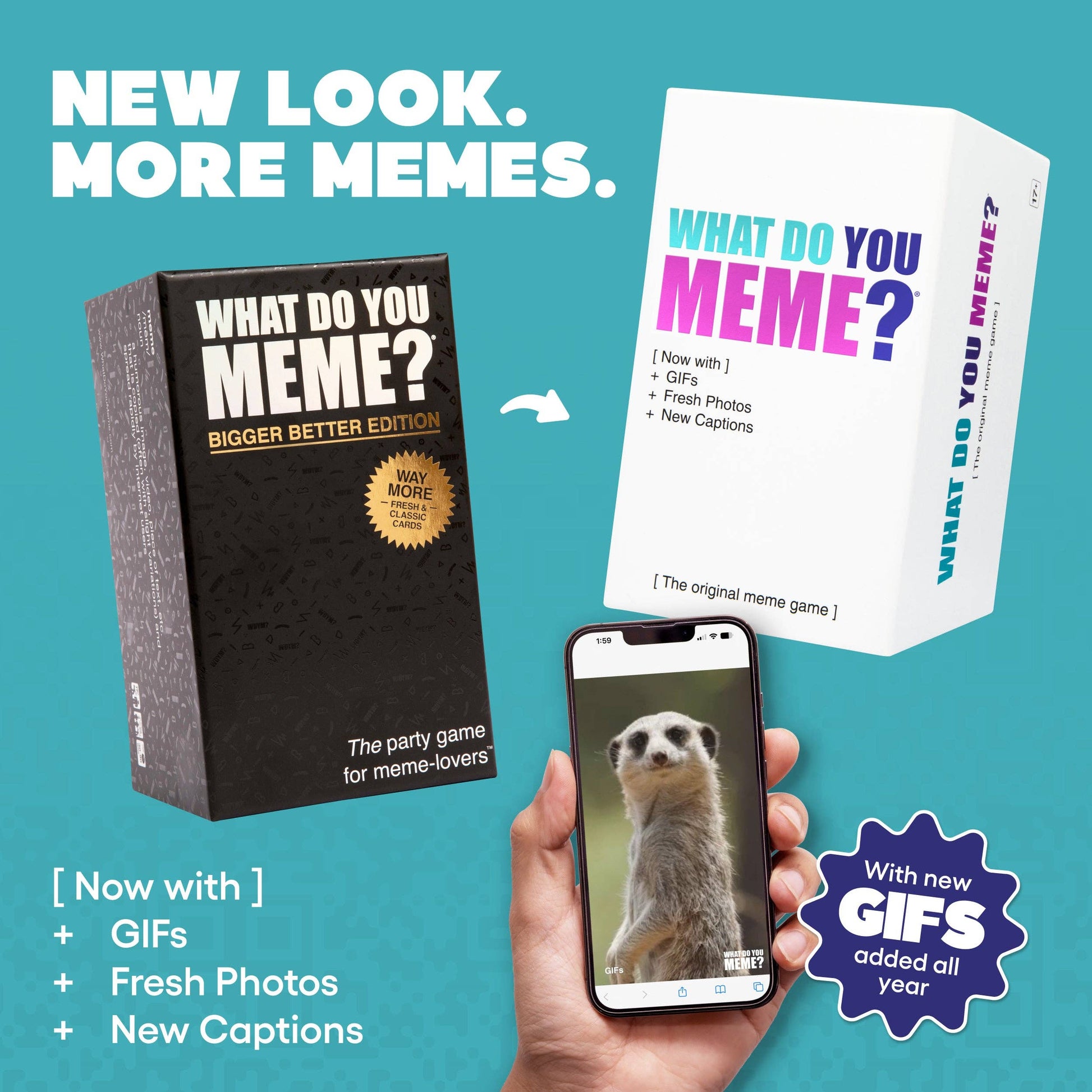What Do You Meme? Gif Edition adult party game, refreshed content for meme lovers, fun group activity