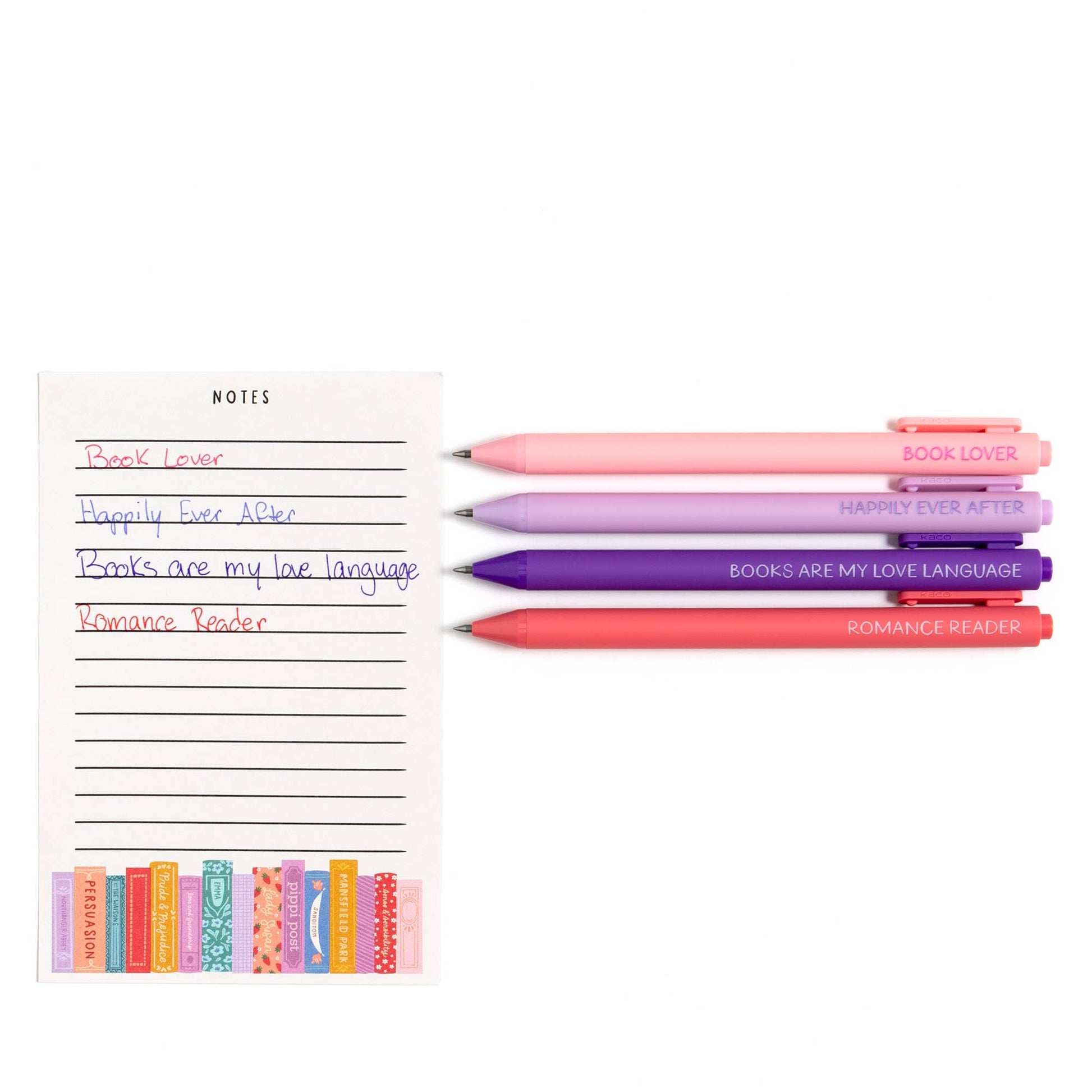 Book Lover Pen Set with vintage-inspired design, black ink, perfect gift for readers and writers, set of 5