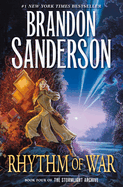 Rhythm of War hardcover book, epic fantasy novel by Brandon Sanderson, blue cover art design, 1232 pages